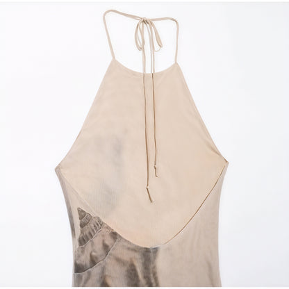 Kvinder Halterneck Maxikjole – Unikt Print, Letvægts, Gulvlængde, Tekstureret Stof-83816-17241f35-fda6-46ca-8bd4-d260b848ab7b