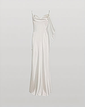Dame Maxikjole – Satin, Vandfaldsudskæring, Spaghettistropper, Gulvlængde-83831-00001a11-524b-4c5f-a8c5-e37f59d26654