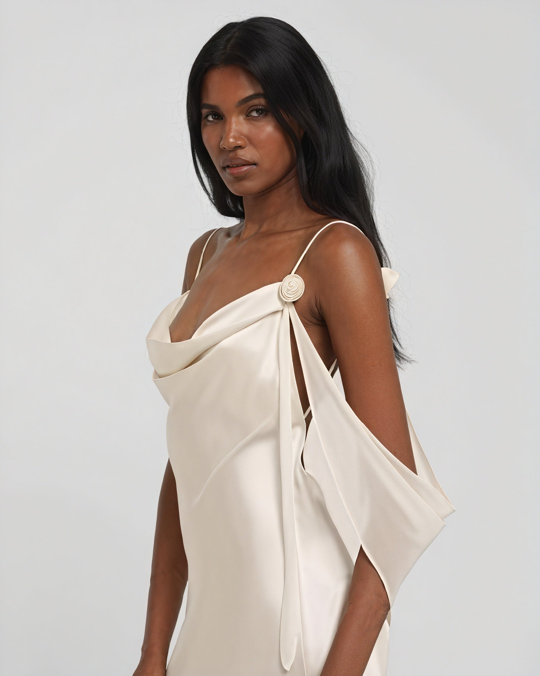 Dame Maxikjole – Satin, Vandfaldsudskæring, Spaghettistropper, Gulvlængde-83831-b760b857-21dd-416e-a020-dfa62c8cadb4