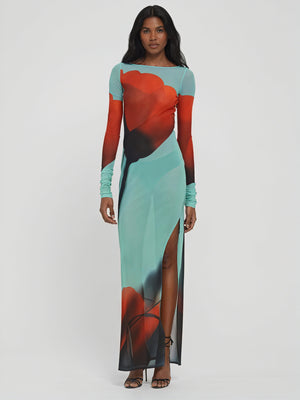 Dame Maxikjole – Langærmet med Farverigt Print, Gulvlængde, Elegant Stil-83850-7272b764-e785-44ad-9afa-d4bb447c62c9
