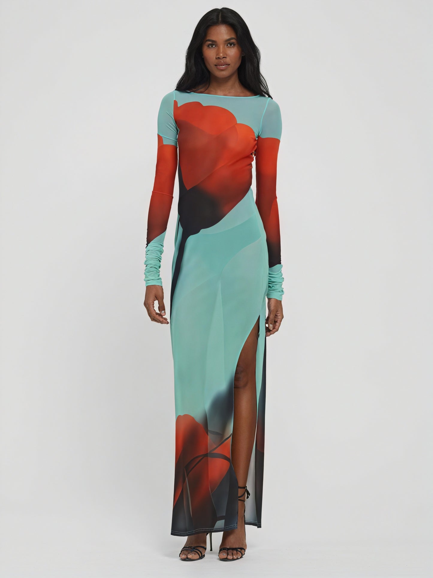 Dame Maxikjole – Langærmet med Farverigt Print, Gulvlængde, Elegant Stil-83850-7272b764-e785-44ad-9afa-d4bb447c62c9