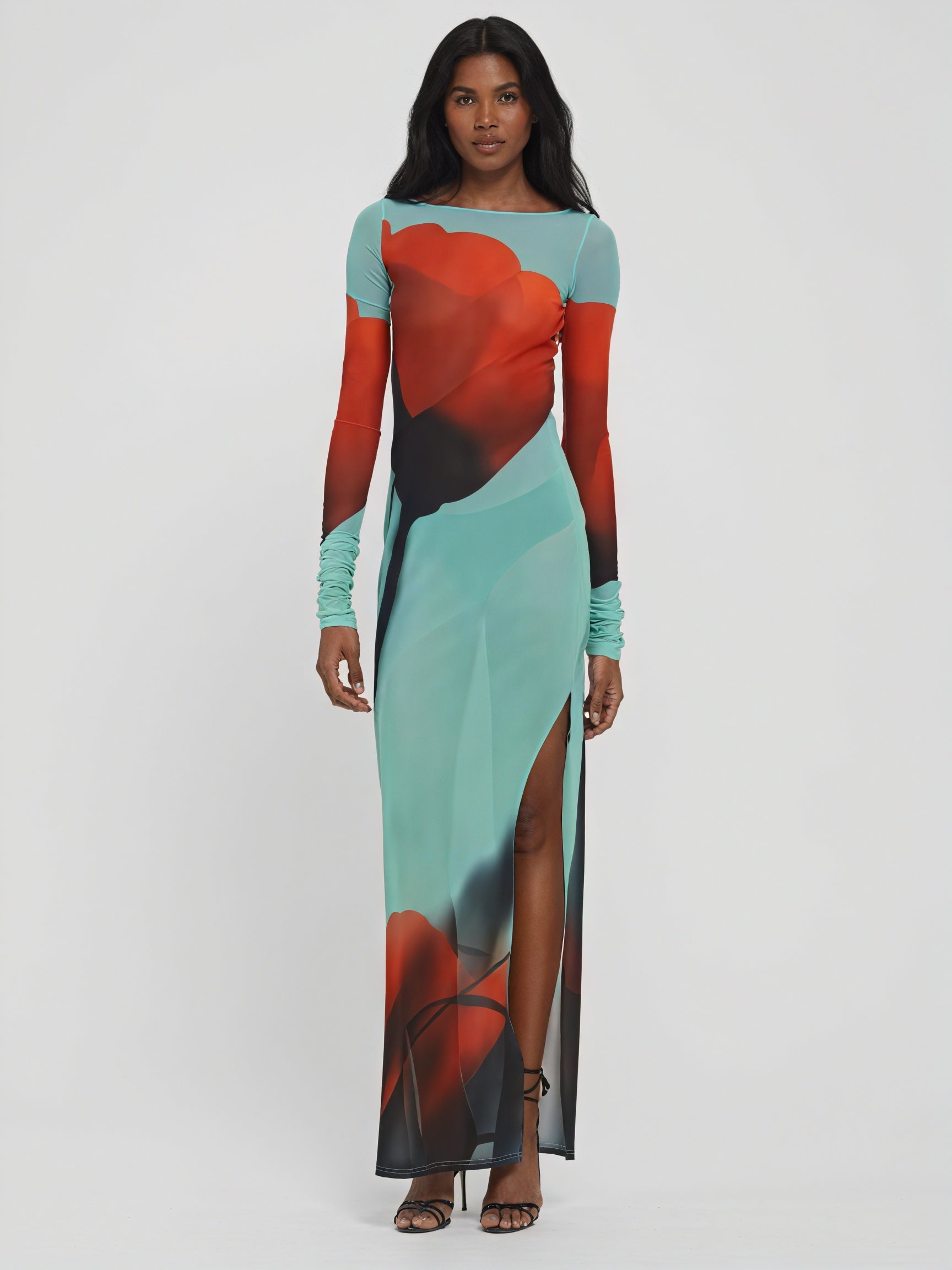 Dame Maxikjole – Langærmet med Farverigt Print, Gulvlængde, Elegant Stil-83850-7272b764-e785-44ad-9afa-d4bb447c62c9