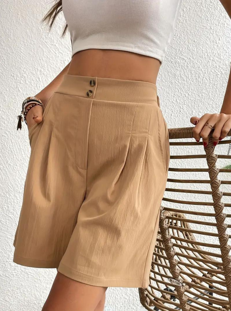 Kvinders Shorts – Højtaljede Plisserede med Funktionelle Lommer, Elegant Stil-82558-8531a968-e663-482d-ad8d-89c6d105ba22