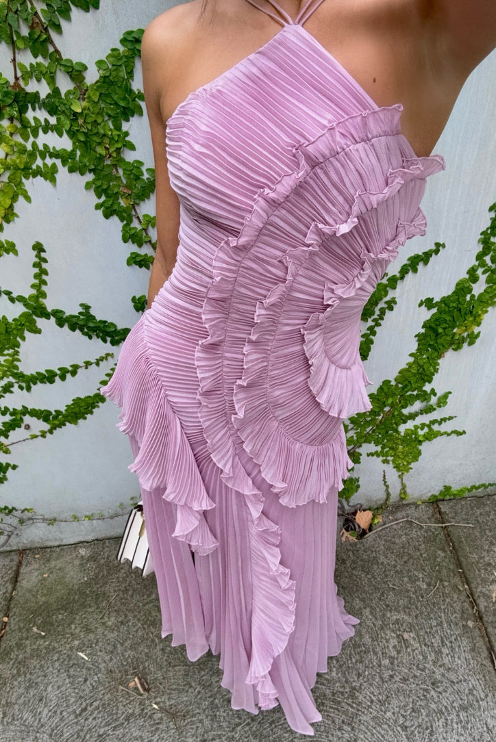 Dame Kjole Plisseret Halterneck Flæsedetaljer Elegant-83561-86455858-be4f-43a3-a012-c7e8025f5399
