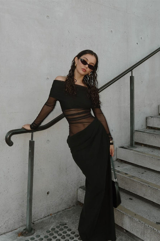 Draperet Aftenkjole med Off-Shoulder