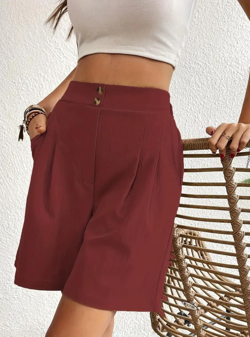 Kvinders Shorts – Højtaljede Plisserede med Funktionelle Lommer, Elegant Stil-82558-8f85da08-c947-4e9f-b475-7bfa83e1d57a