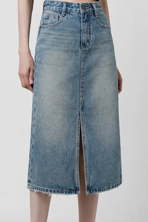 Denimnederdel med Slids og Rå Kant