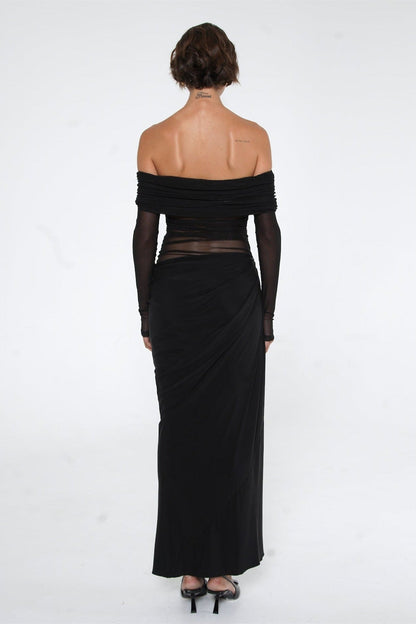 Draperet Aftenkjole med Off-Shoulder
