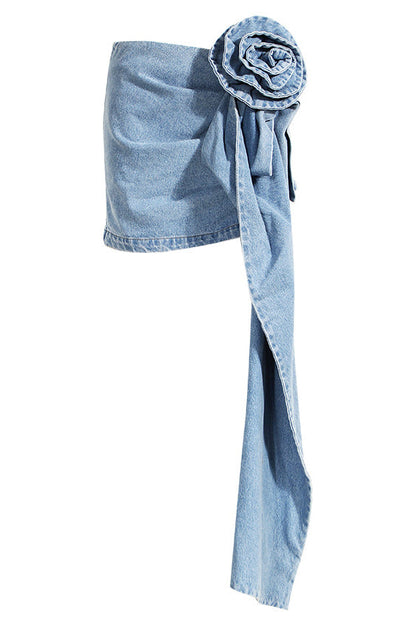 Skulpturel Denim Mininederdel - Asymmetrisk