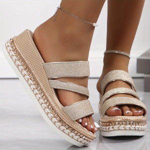 Glitter Platform Sandaler - Beige Festsko