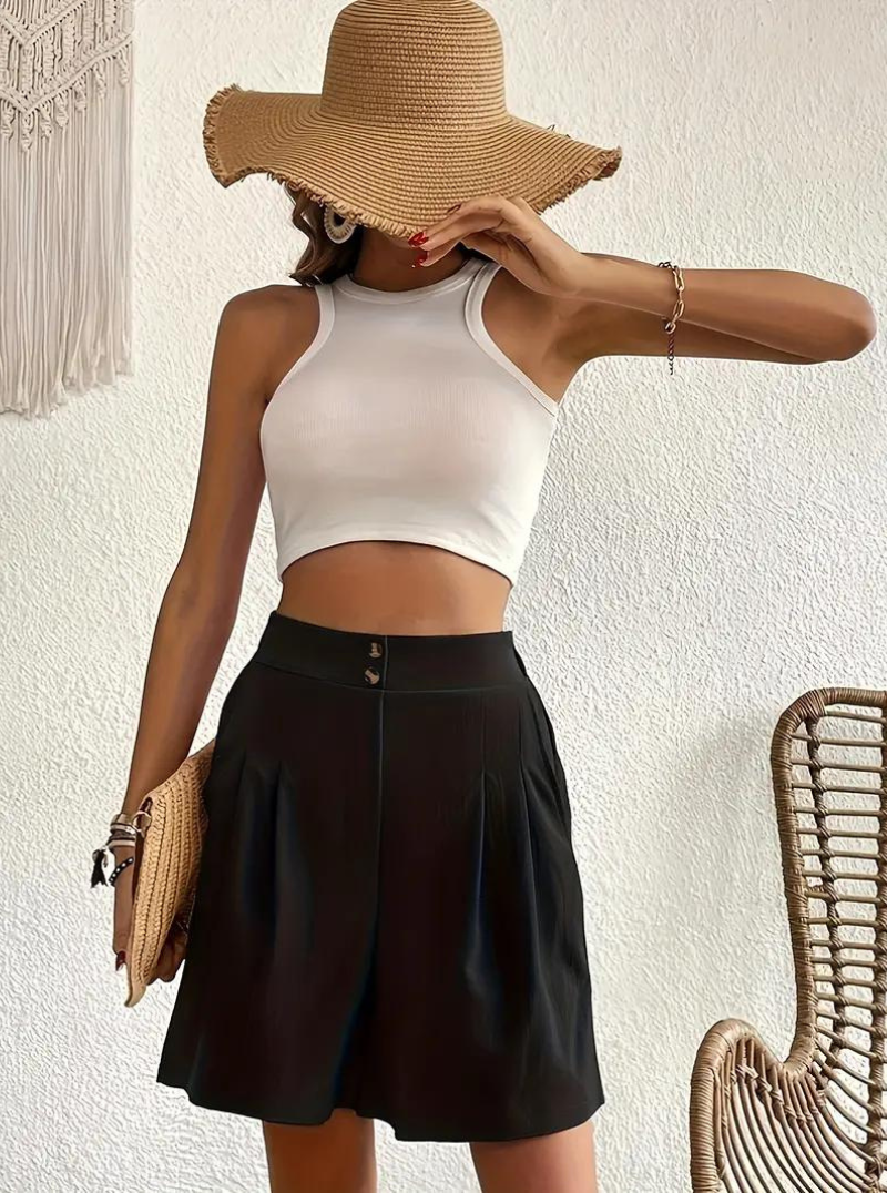 Kvinders Shorts – Højtaljede Plisserede med Funktionelle Lommer, Elegant Stil-82558-9c0cd8b3-3636-4aee-a99b-f1c6378e35e3