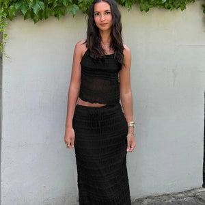 Dame Todelt Sæt – Tekstureret Halter Top & Midi Nederdel med Snøre-83709-9c3963aa-24fb-46ce-80dd-38ea5f0c46b3