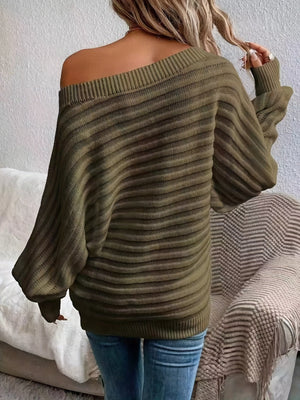 Dame Kjole – Ribstrikket, Off-Shoulder Design med Lange Ærmer-74368-9c9d8691-8936-497f-9ee6-fc5d88a5c83c