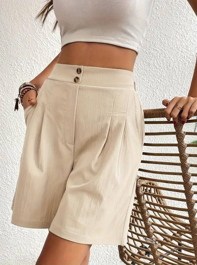 Kvinders Shorts – Højtaljede Plisserede med Funktionelle Lommer, Elegant Stil-82558-9cb62cda-957e-40e3-9bfe-f2eae9ac5575