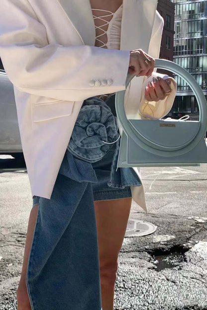 Skulpturel Denim Mininederdel - Asymmetrisk
