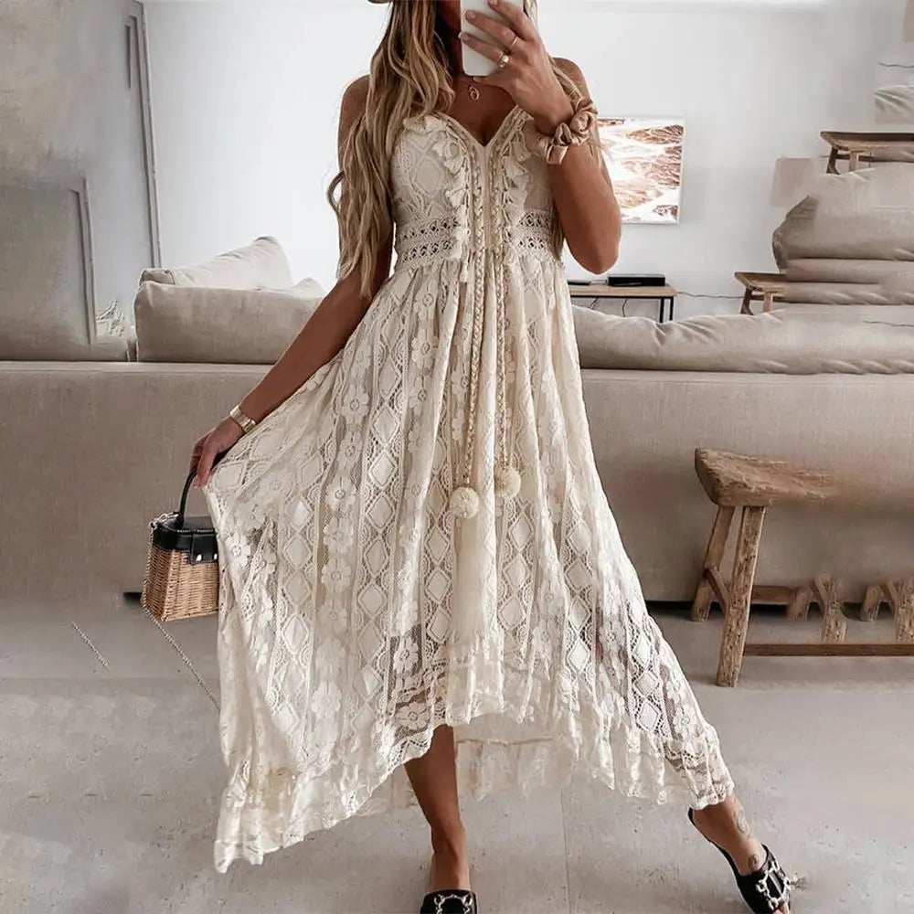 Boheme Midi Kjole - Blonde V-Udskæring