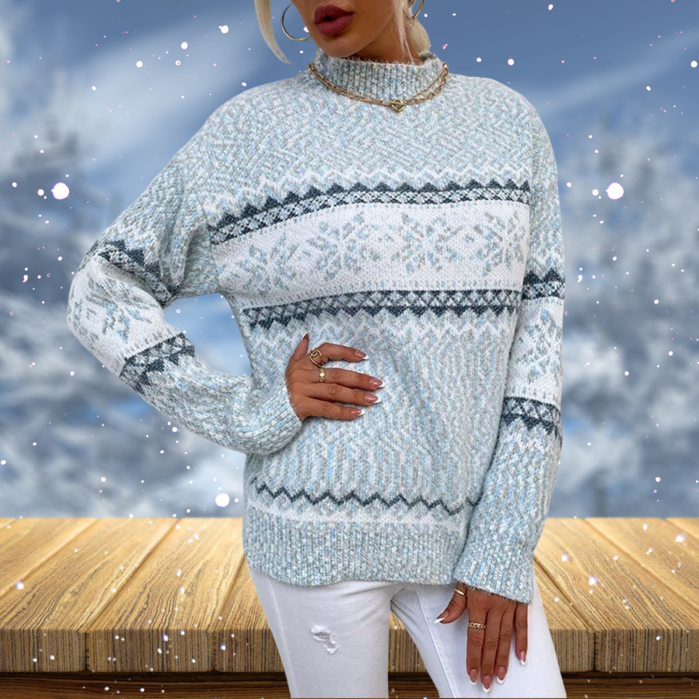 Dame Strikket Sweater – Fair Isle Mønster, Rund Hals, Lange Ærmer-53432-31f91806-e992-420a-a606-6021d8d9d783