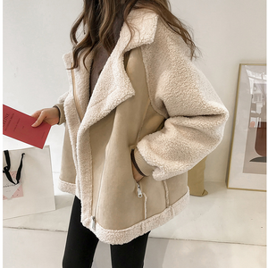 Dame Frakke – To-tonet, Ruskindsimiteret med Faux Shearling Foring, Bred Revers-50497-c43cf240-4d37-4af7-99b5-75383aed921b