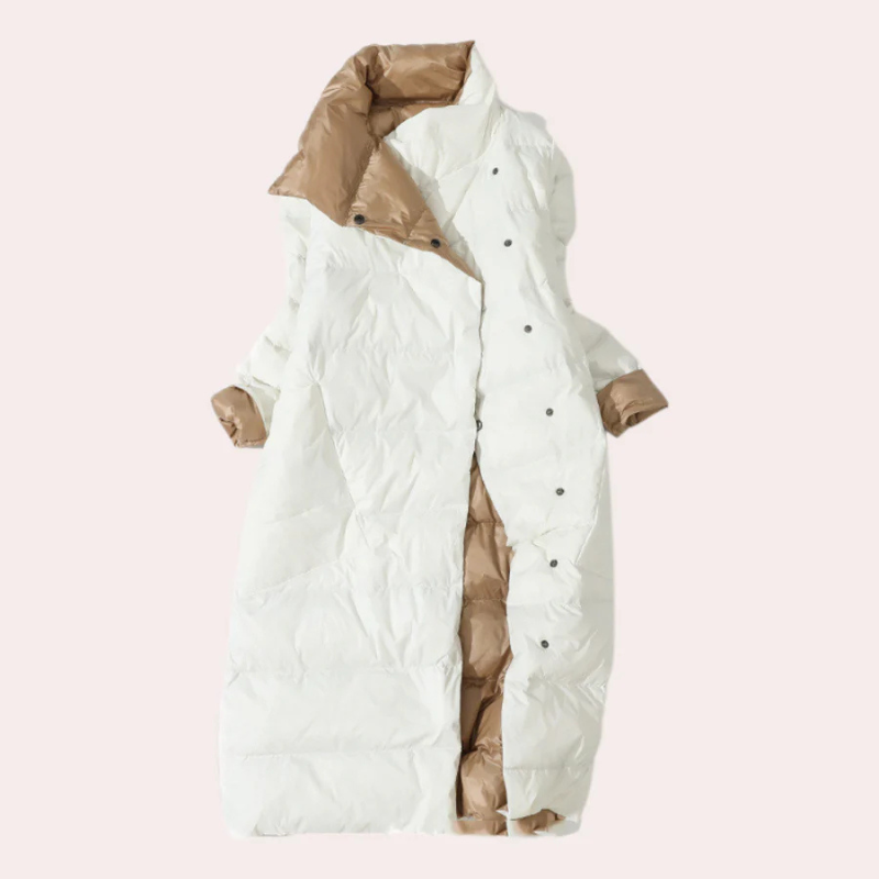 Dame Pufferfrakke – Lang, To-tonet, Oversized Silhuet, Polyester, Vinter-54885-58562550661450
