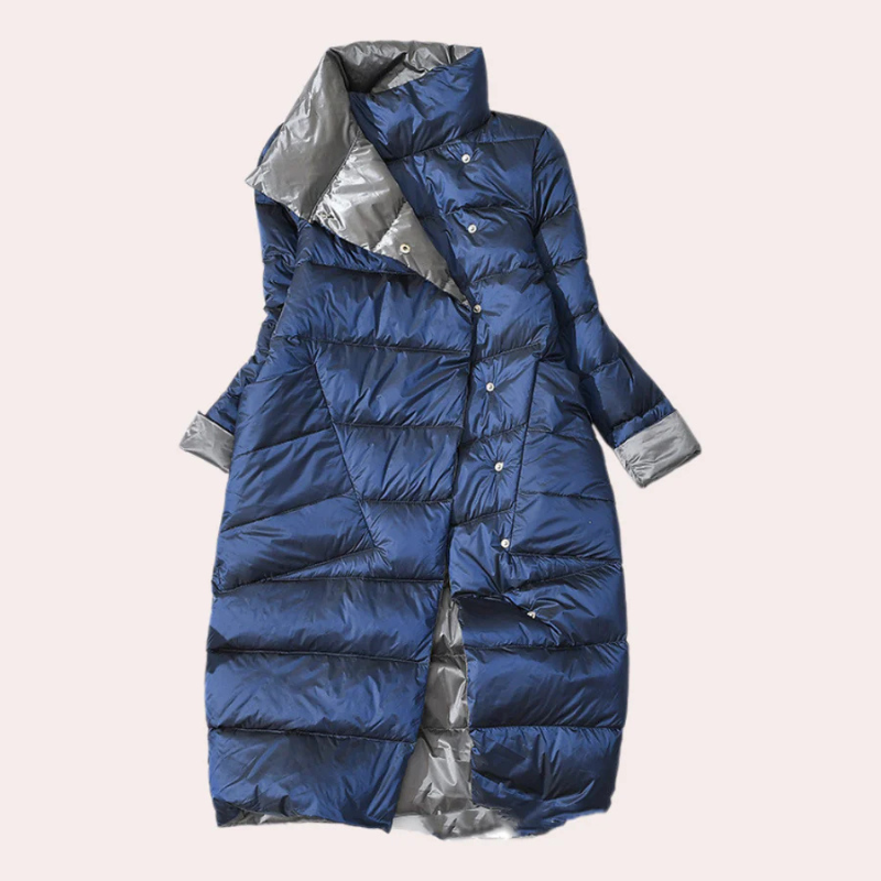 Dame Pufferfrakke – Lang, To-tonet, Oversized Silhuet, Polyester, Vinter-54885-58562551677258