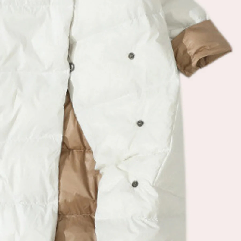 Dame Pufferfrakke – Lang, To-tonet, Oversized Silhuet, Polyester, Vinter-54885-58562551808330