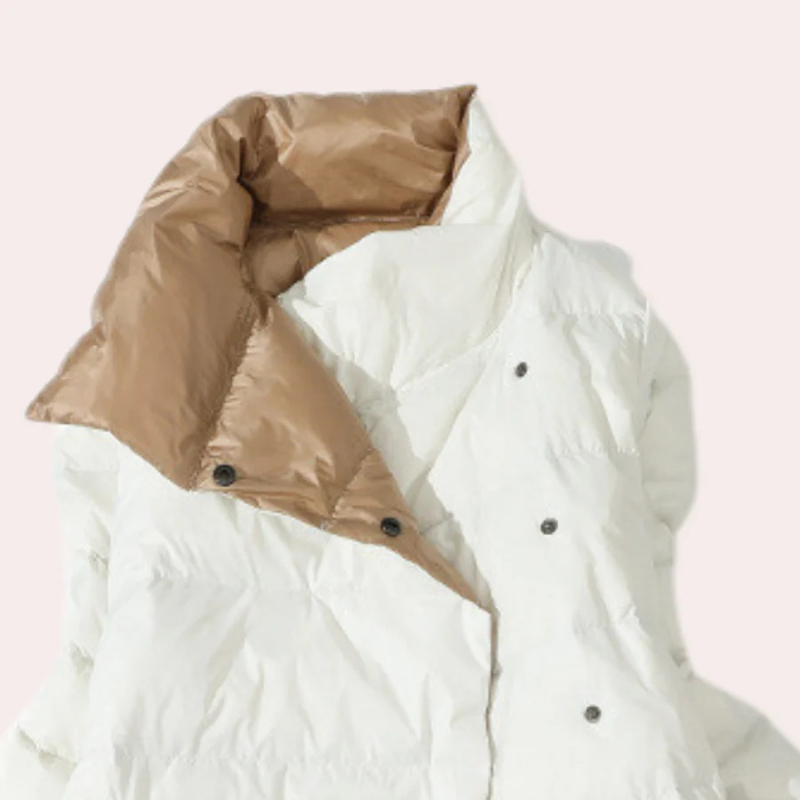 Dame Pufferfrakke – Lang, To-tonet, Oversized Silhuet, Polyester, Vinter-54885-58562553184586