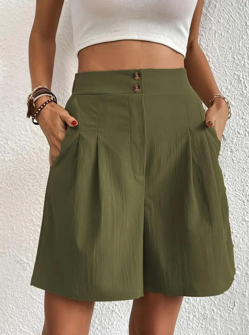 Kvinders Shorts – Højtaljede Plisserede med Funktionelle Lommer, Elegant Stil-82558-a1c6c5da-7937-4ad2-9d8a-16448fa8fe16