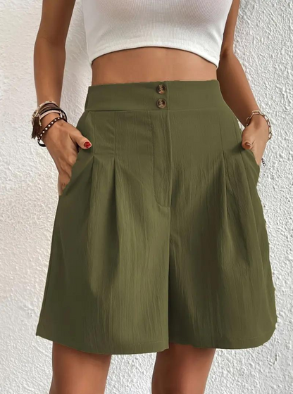 Kvinders Shorts – Højtaljede Plisserede med Funktionelle Lommer, Elegant Stil-82558-a1c6c5da-7937-4ad2-9d8a-16448fa8fe16