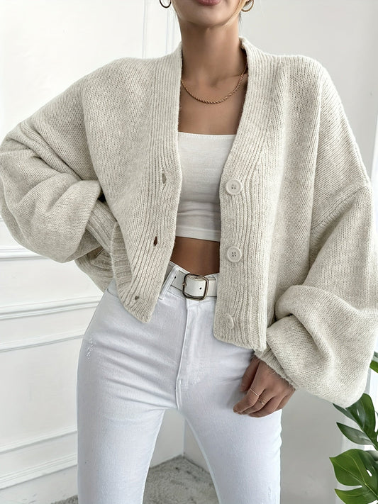 Dame Strikket Cardigan – Knaplukning, Lange Ærmer, Klassisk Design-74563-a29fe494-3f4f-4869-a062-c013fb47d458