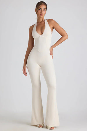 Dame Jumpsuit – Ribbet, Halterudskæring, Svajende Ben, Figursyet Silhuet-83502-a2b7ef47-dec6-4539-a599-df101085c07d