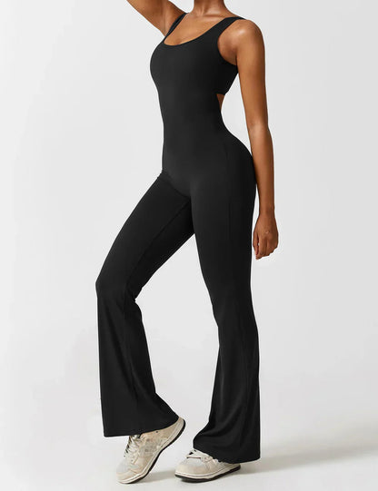 Kvinde Jumpsuit – Ærmeløs, Åben Ryg, Vide Ben, Strækstof, Formtilpasset Pasform-83507-a6fe1854-a57e-44d4-b719-28a83807eda9