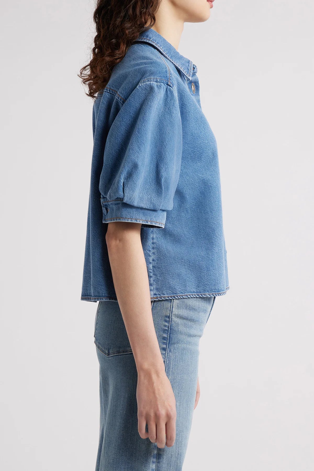 Denim Skjorte med Pufærmer