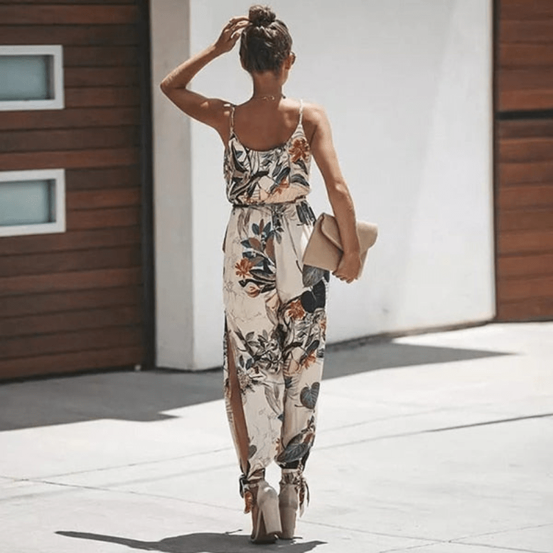 Blomstret Jumpsuit med Cinched Waist