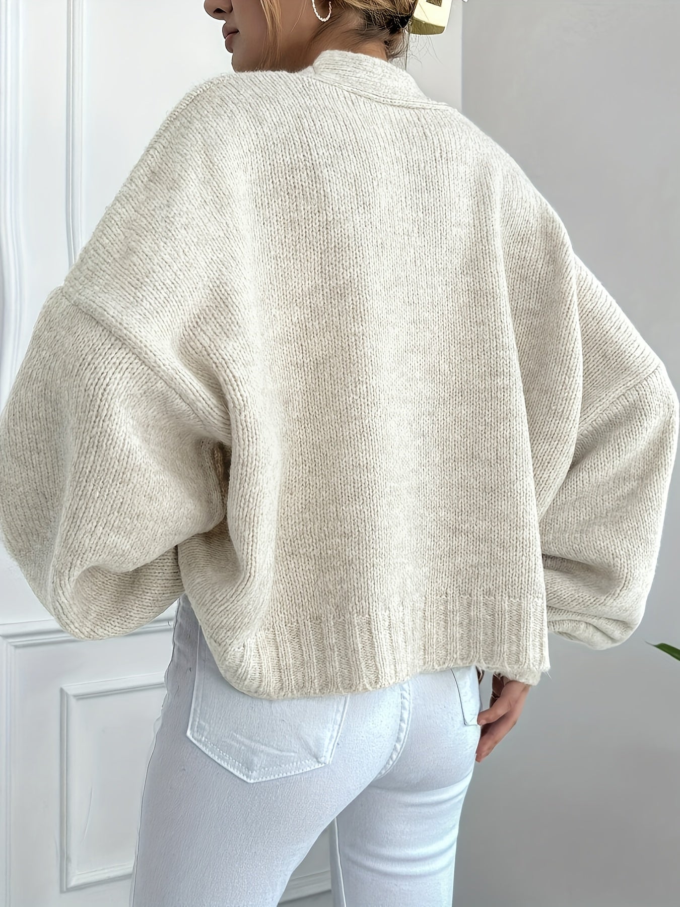 Dame Strikket Cardigan – Knaplukning, Lange Ærmer, Klassisk Design-74563-aff03b2a-1f91-431a-83fa-e6093f2e8484