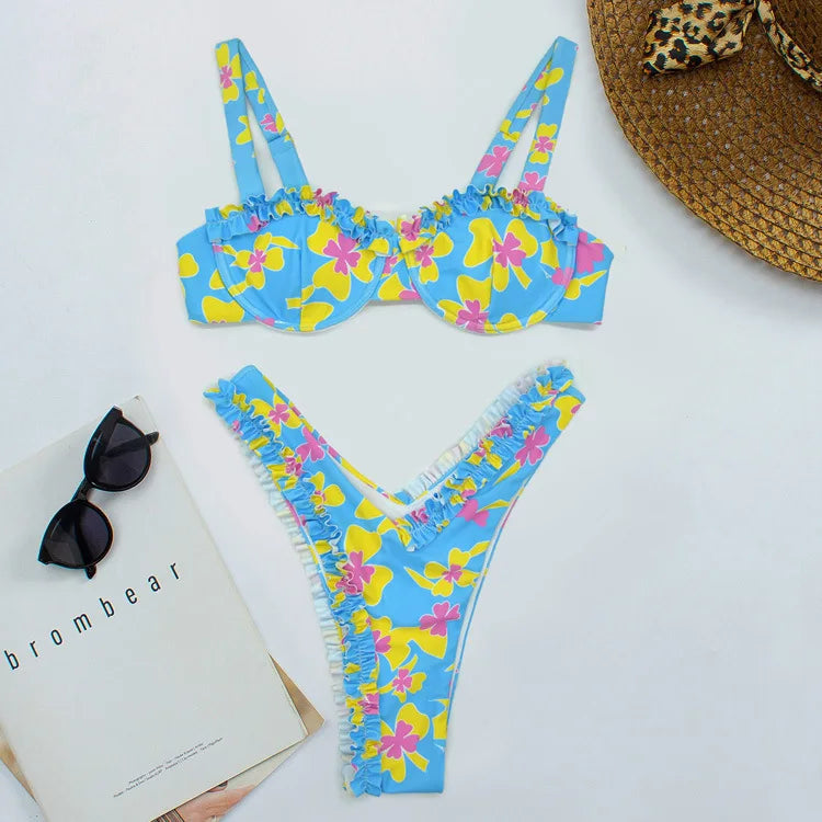Blomstret Bikini Sæt - Bøjle & Flæser