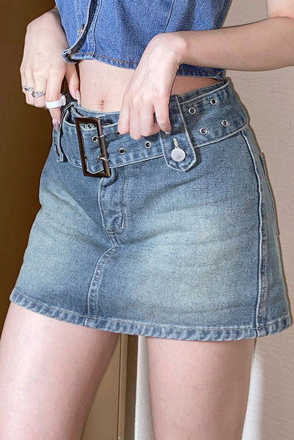 Denim Mini Skirt med Spænde og A-linje