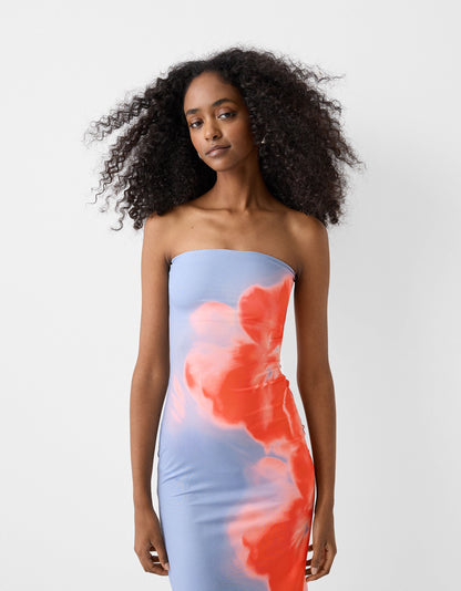 Figursyet Strapless Kjole med Gradient