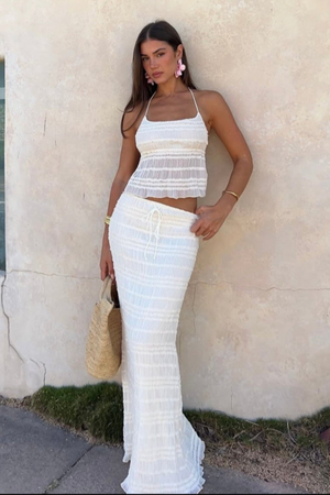 Dame Todelt Sæt – Tekstureret Halter Top & Midi Nederdel med Snøre-83709-b52aeb6e-d2f7-4fbf-a20a-c22d34d3108f