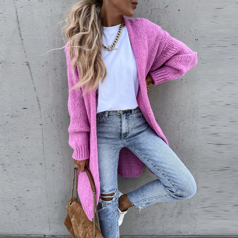 Dame Cardigan – Langline, Åben Front, Ribstrikket, Afslappet Stil-74479-b6f63375-9336-4e52-a9dd-7ba5d506f609