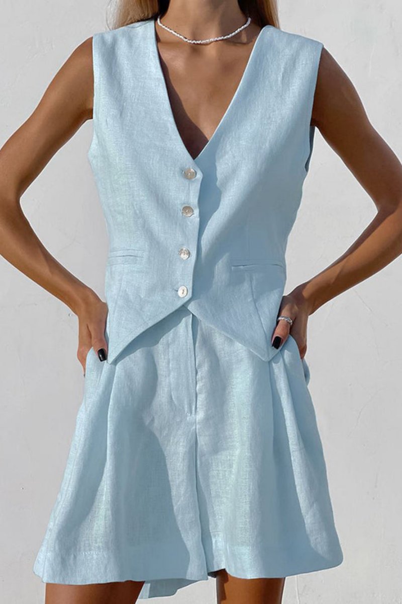 Minimalistisk Vest Sæt - Højtaljede Shorts