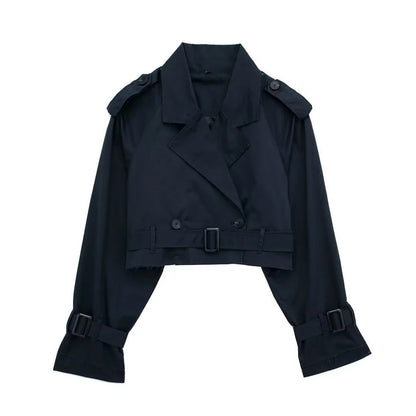 Cropped Trenchcoat med Bælte og Detaljer