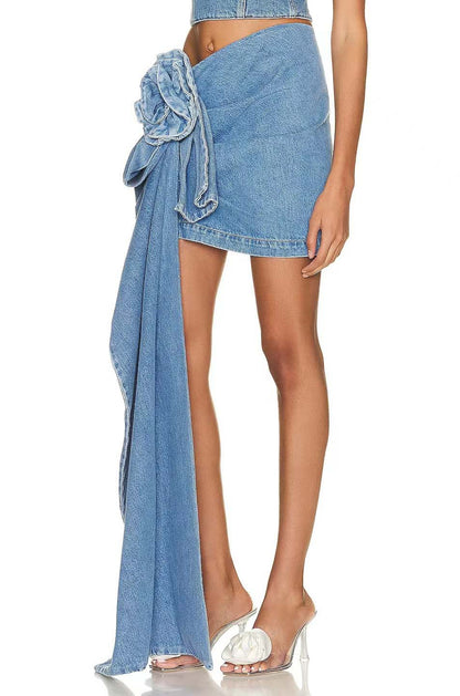 Skulpturel Denim Mininederdel - Asymmetrisk