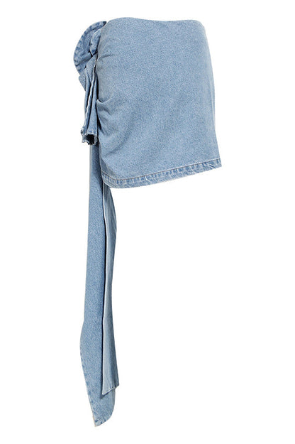 Skulpturel Denim Mininederdel - Asymmetrisk
