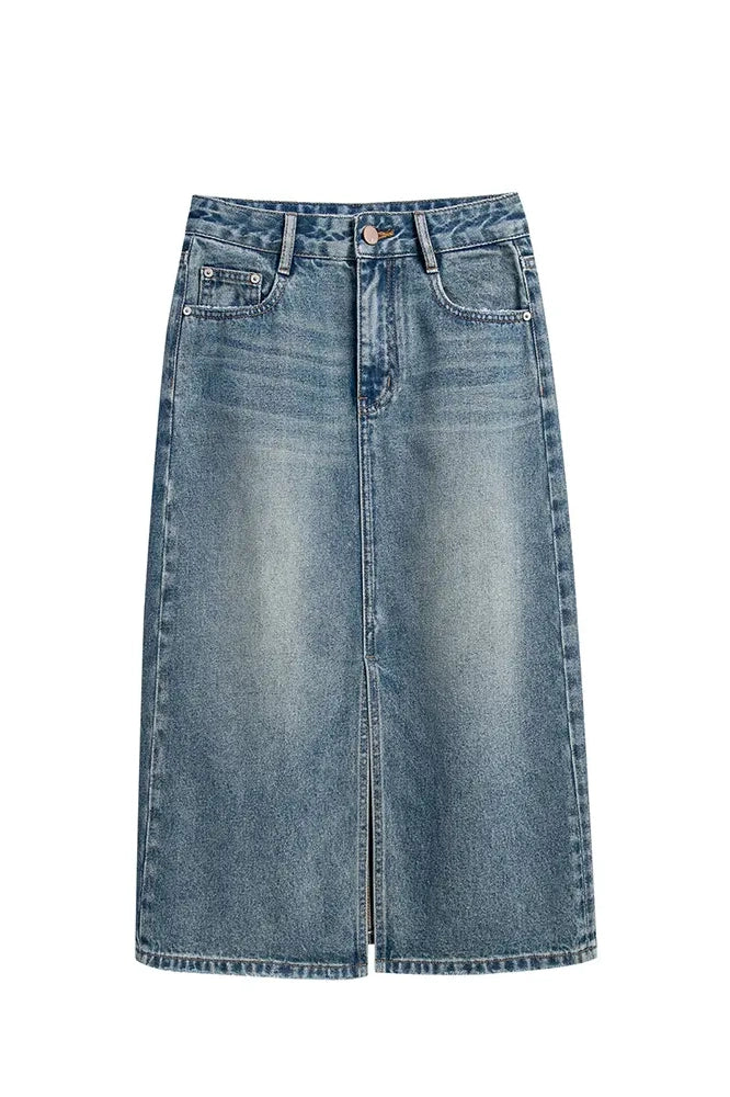 Denimnederdel med Slids og Rå Kant
