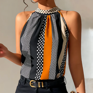 Geometrisk Halterneck Top - Sort