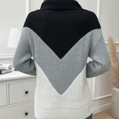 Chevron Strik Sweater med Halv-Zip