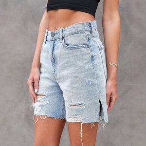 Kvinder Denim Shorts – Rå med Slidte Detaljer, Sideslidser-83378-c6afe778-ec9a-48be-b02d-d252ccb19ece
