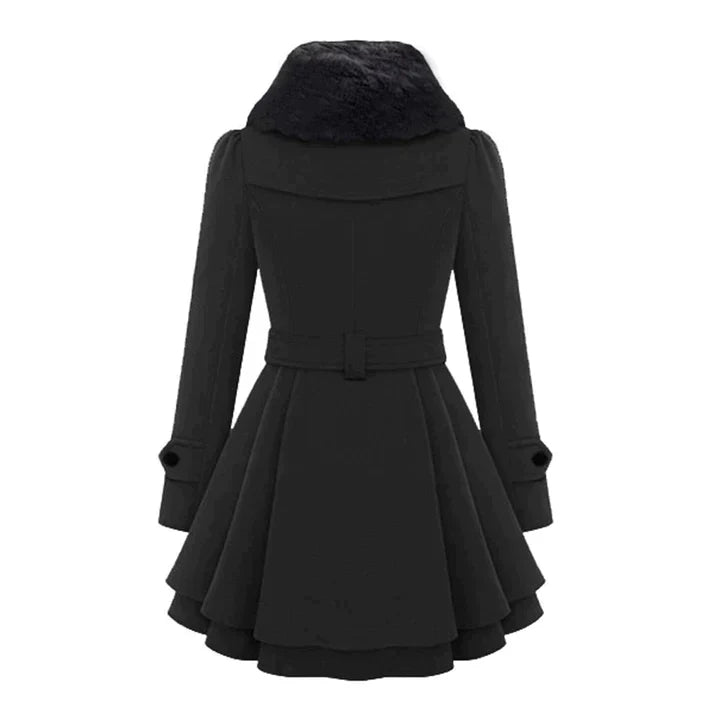 Kvinder Frakke – Dobbeltradet, Faux Fur Krave, Flared Skirt, Med Bælte-82347-c6bc08d7-1c9c-405c-853d-90d99968dff7