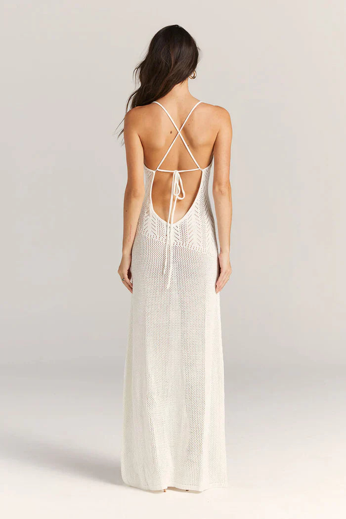 Norideen Dame Maxi Kjole – Strikket, Blomsterudskæring, Åben Strik, Spaghetti Stropper-83282-c84a1c7d-5055-47bd-89b4-73d7922995ae