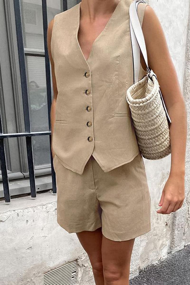 Minimalistisk Vest Sæt - Højtaljede Shorts
